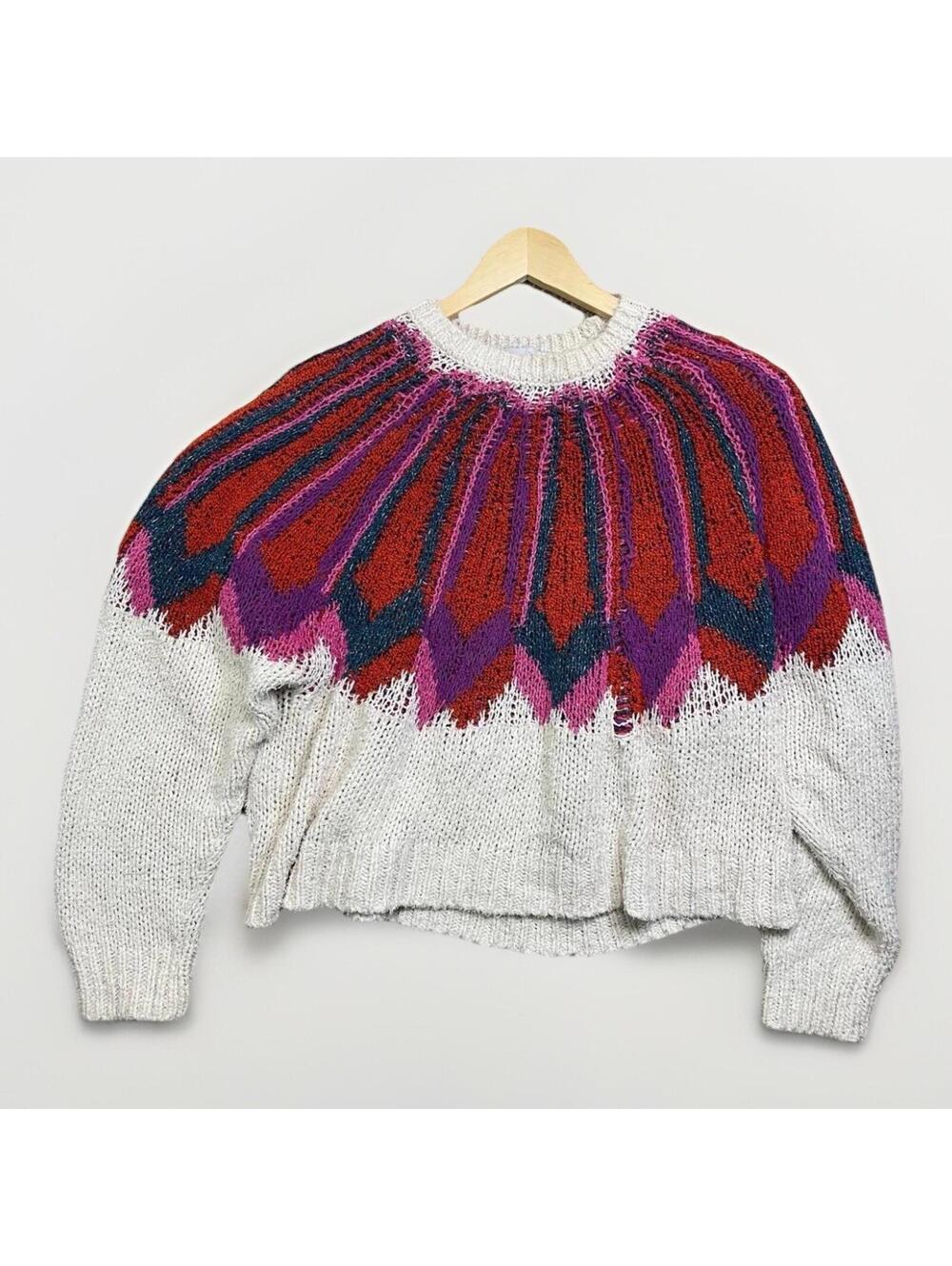 Vintage Zara Knit Sweater Women S Chunky Colorful Wool Blend Boho Y2K